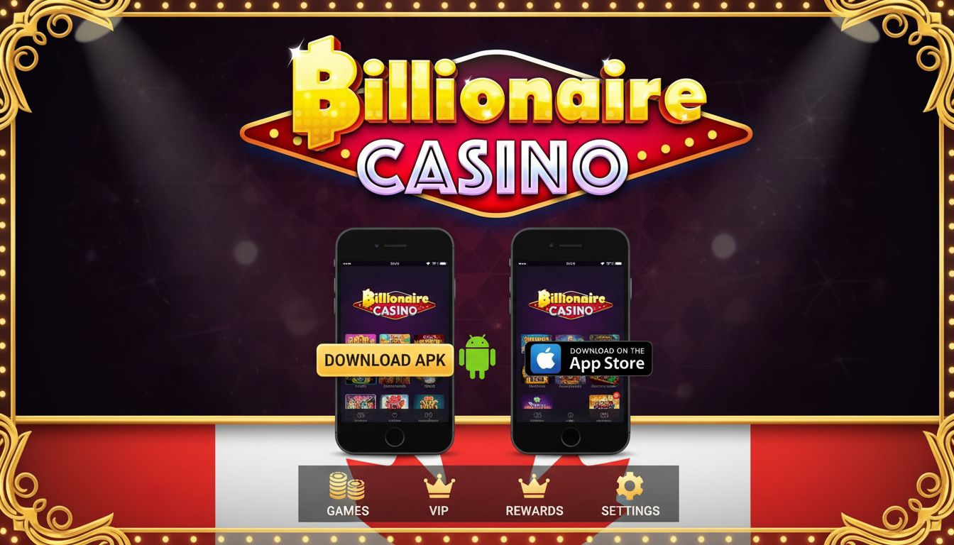  A visual of Android and iPhone downloading the Billionaire Casino app with Canadian branding. 